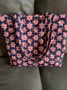 Vera Bradley Navy Quilted Tote with Pink Floral Pattern